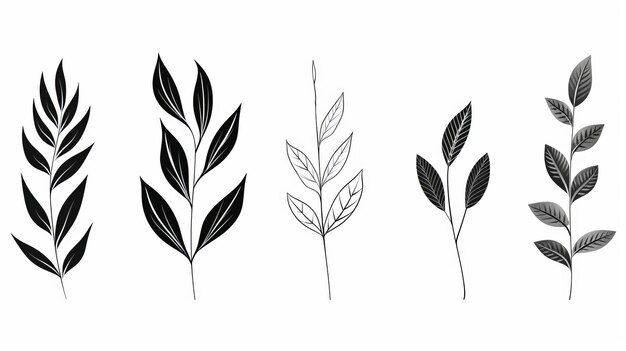 Ilustraciones minimalistas de plantas dibujadas a mano en blanco y negro
