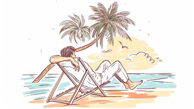 Foto ilustraciones modernas de estilo dibujado a mano de un hombre de negocios relajándose en una silla de playa