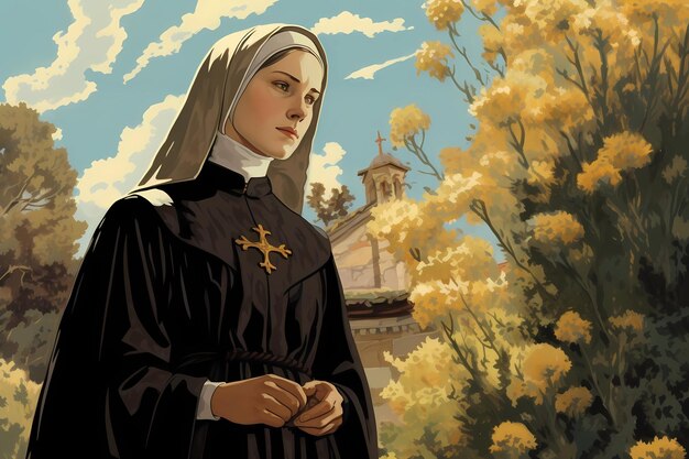 Foto ilustraciones de monjas de la vida monástica en la iglesia pintura religiosa