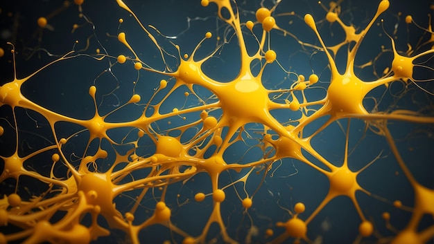 Ilustraciones de neuronas abstractas ilustración 3d en papel tapiz de diseño de fondo de color amarillo