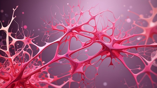 Ilustraciones de neuronas abstractas ilustración 3d en papel tapiz de diseño de fondo de color rosa