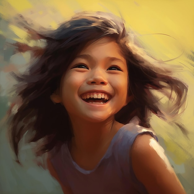 Ilustraciones de una niña asiática que experimenta una infancia alegre en la naturaleza