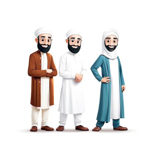 Ilustraciones de personajes de dibujos animados musulmanes con fondo blanco