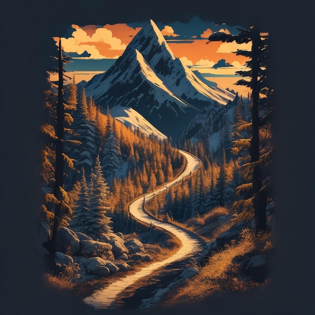 Ilustraciones de pistas de montaña aventureras para el diseño de camisetas.