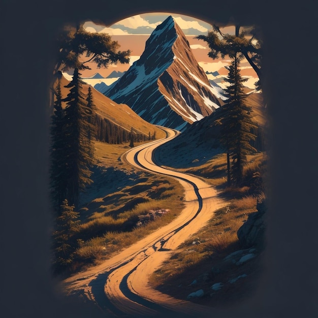 Ilustraciones de pistas de montaña aventureras para el diseño de camisetas.