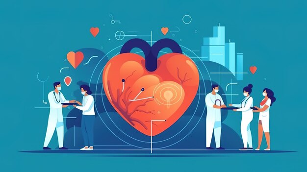 Foto ilustraciones de salud para el corazón y el estetoscopio generadas por ai para el día mundial del corazón