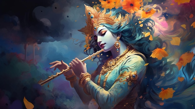 Ilustraciones del Señor Krishna Pintura del Señor Krishna Imágenes del Señor Krishna Ai Imágenes del Señor Krishna Ilustrador vectorial