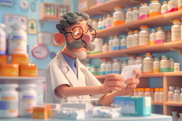 Foto ilustrações 3d da gestão de medicamentos dos farmacêuticos