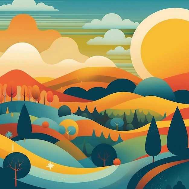 Ilustrações abstratas de paisagens de verão IA vibrante e expressiva