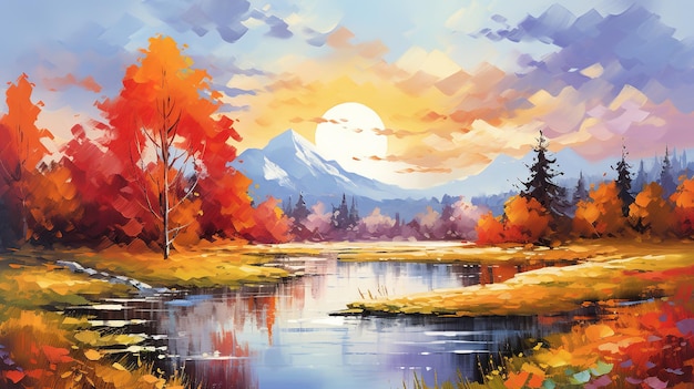 Ilustrações bonitas da paisagem dos desenhos animados do outonoAI gerado