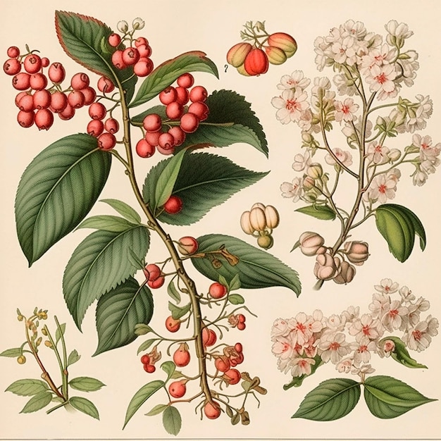 Ilustrações botânicas da aquarela do século XVIII