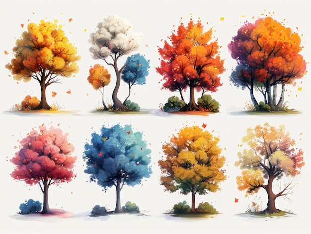 Ilustrações contemporâneas de árvores Khejri em fundo branco IA generativa
