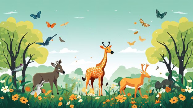 Ilustrações da campanha de desenhos animados do Dia Mundial da Vida Selvagem para animais e plantas protegidos geradas pela AI