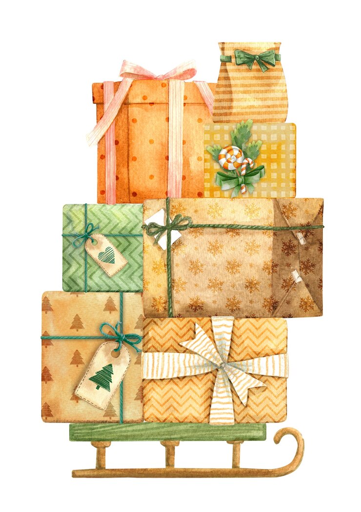 ilustrações de aquarela de celebração de caixas de presentes de natal