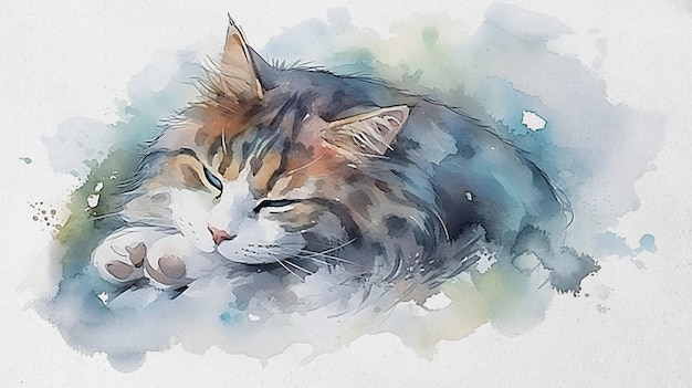 ilustrações de aquarela Gato bonito