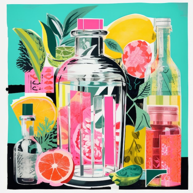 Ilustrações de bebidas tropicais vibrantes no estilo de Erik Jones