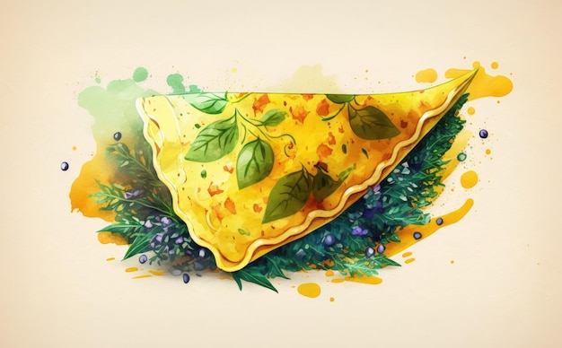Ilustrações de comida de café da manhã em aquarela de omelete de ovo desenhadas geradas por ai