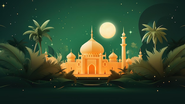 Ilustrações de desenhos animados em 3D de mesquitas e lanternas produzidas para o festival sagrado gerados por IA