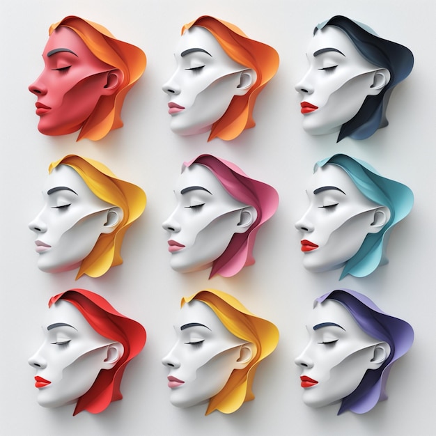 Ilustrações de design 3D representando mulheres em cores vibrantes