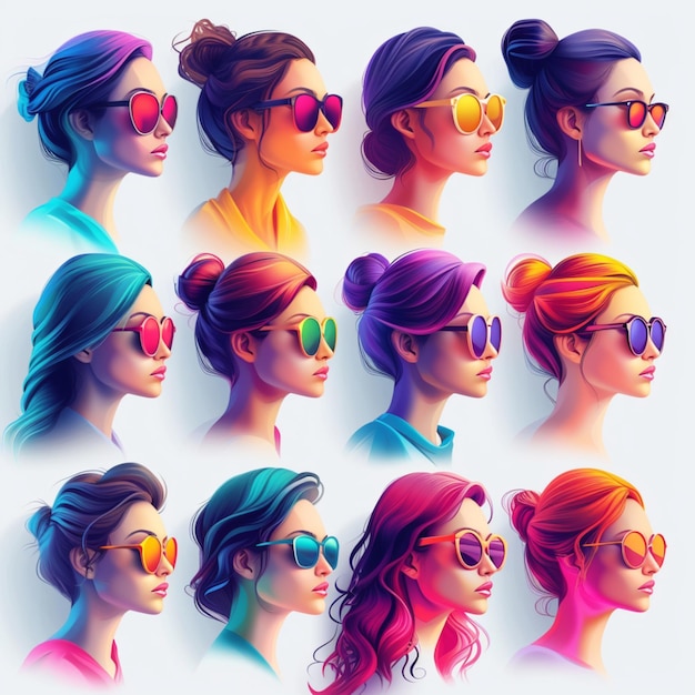 Ilustrações de design 3D representando mulheres em cores vibrantes