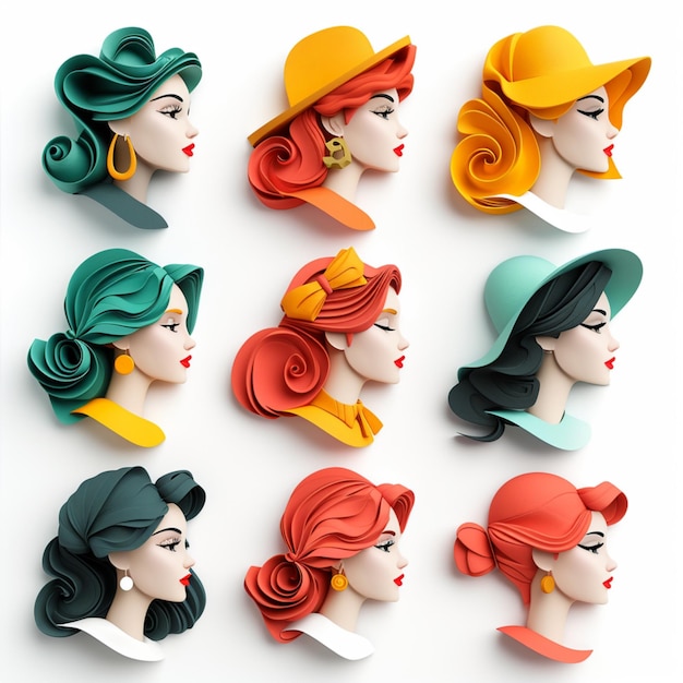 Ilustrações de design 3D representando mulheres em cores vibrantes