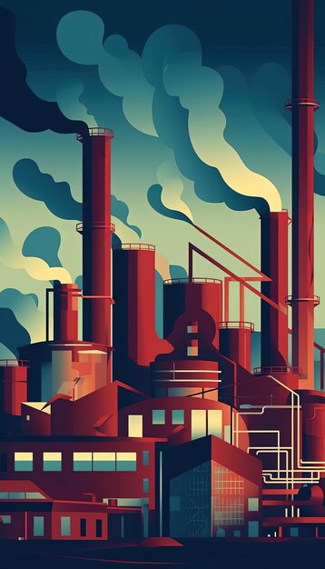 Foto ilustrações de estilo vetorial vintage de edifícios industriais à meia-noite mistura de criatividade