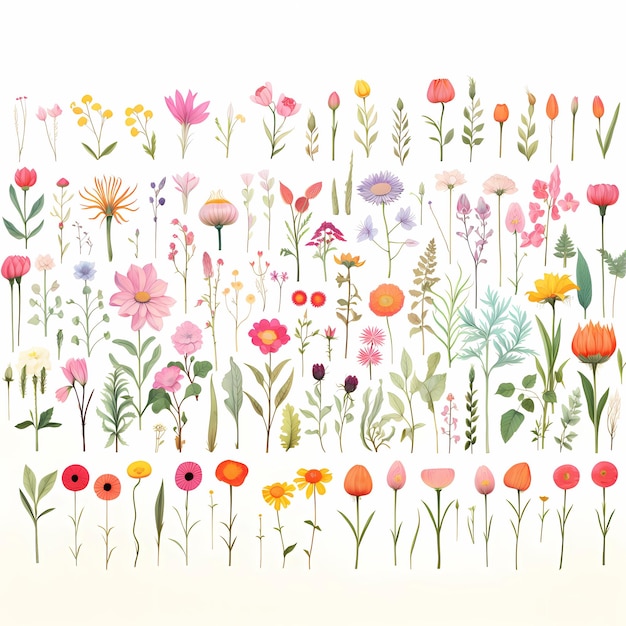 ilustrações de flores e folhagem