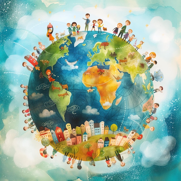 Ilustrações de globos que destacam a unidade global