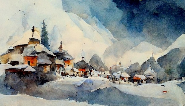 ilustrações de montanhas em aquarela.