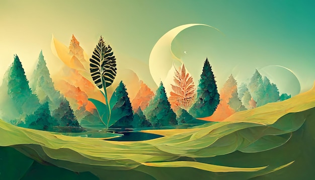 Ilustrações de natureza bonita de cabeça para baixo ou de dentro para fora
