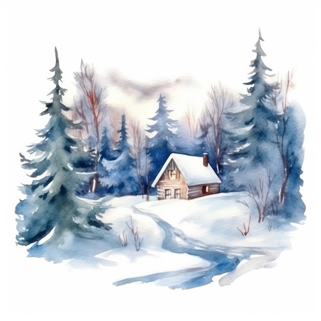 ilustrações de paisagens aquarelas de inverno