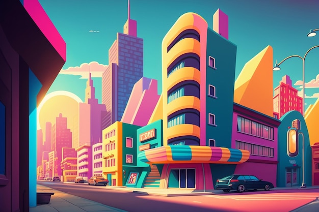 Ilustrações de paisagens urbanas em estilo cartoon