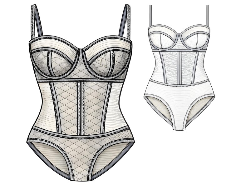 Foto ilustrações detalhadas de trajes de corsé com elementos de design