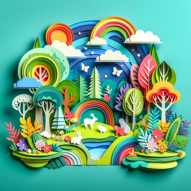 Ilustrações do Dia da Terra e da Floresta Desenhos de artesanato de papel ecológicos