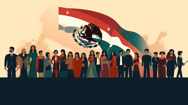 Ilustrações e ícones da bandeira mexicana e a celebração do feriado no contexto do México