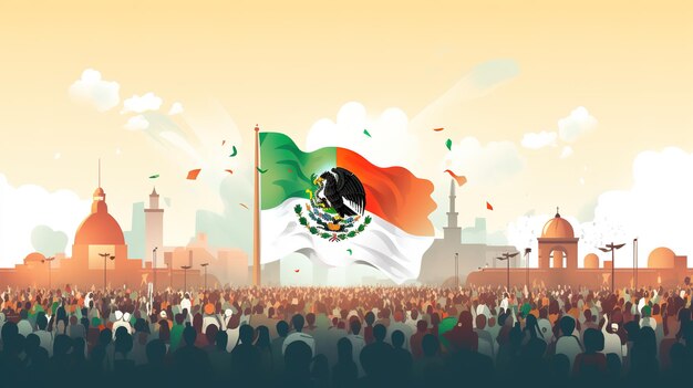 Ilustrações e ícones da bandeira mexicana e a celebração do feriado no contexto do México