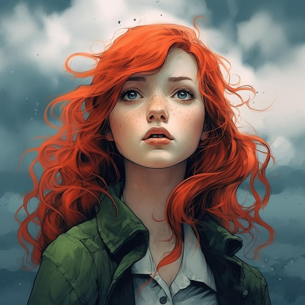 Ilustrações femininas impressionantes de cabelos vermelhos vibrantes