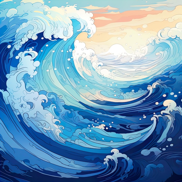 Ilustrações ondas azuis claras coloridas Gerar Ai