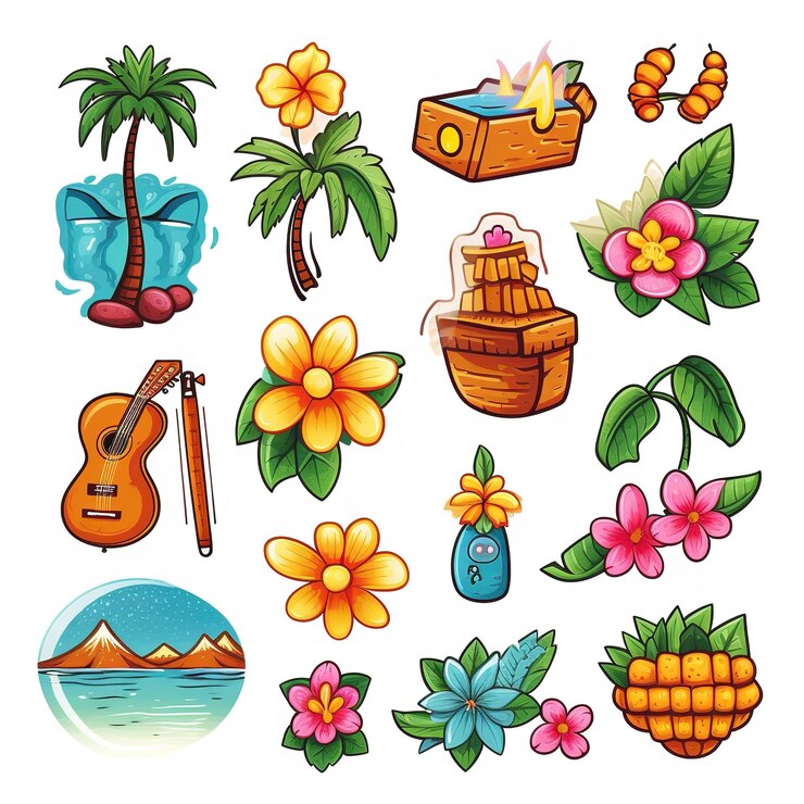 Foto ilustrações pintadas da ilha conjunto de clip art
