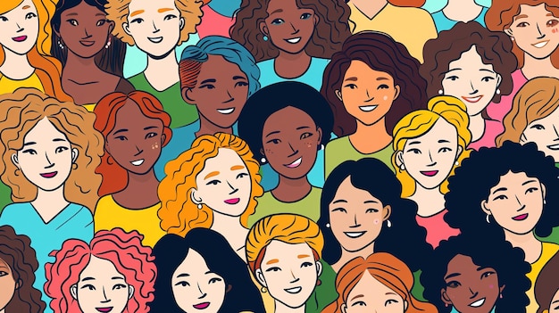 Foto ilustrações publicitárias de desenhos animados de celebração do dia internacional da mulher geradas com ia