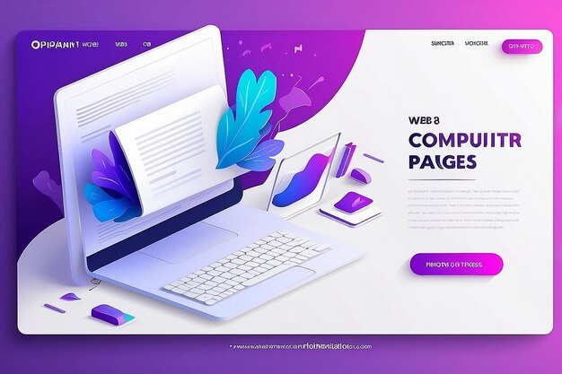Ilustrações vetoriais 3D da Web Computador com páginas abertas Modelo de página de destino para a web