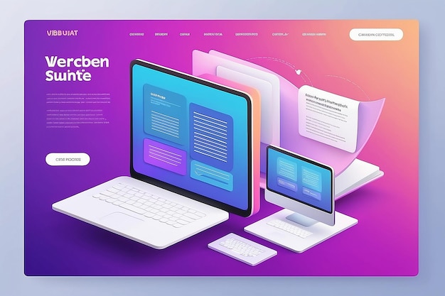 Ilustrações vetoriais 3D da Web Computador com páginas abertas Modelo de página de destino para a web