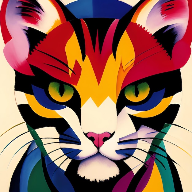 Ilustrado Gato Retrato Litografía Reproducción Art Deco Inspirado Gatos