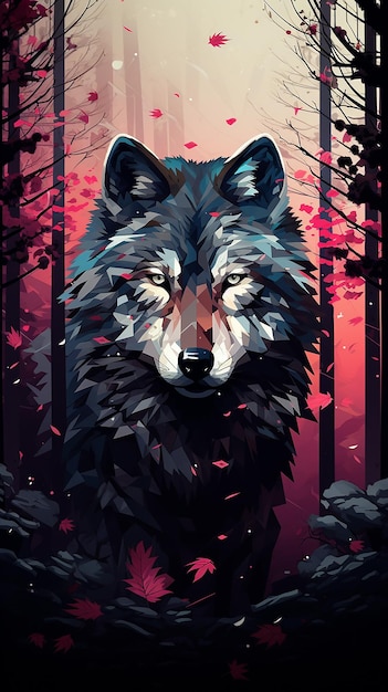 Ilustrado Lobo Guardião da Floresta Em pé no meio da floresta