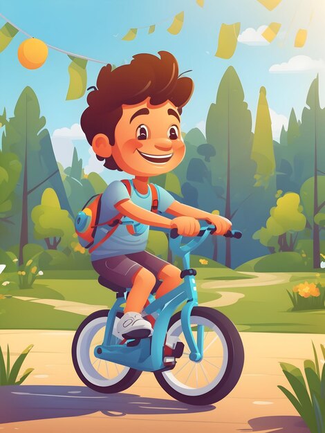 Ilustrador 3D Happy Cartoon Boy Bike Fitness ai generado