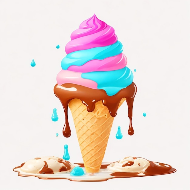 Foto ilustrador de cono de helado derretido