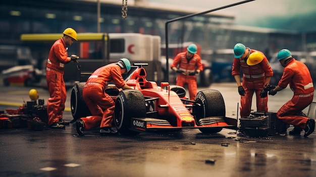 Foto ilustrador ia generativo de carro de fórmula um de corrida vermelha de serviço