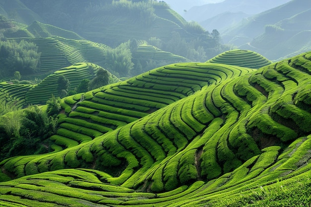 Ilustrar a paisagem em terraços da planta de chá generativa ai