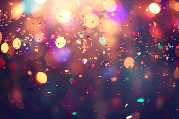 Ilustrar una celebración llena de confeti con una explosión de luces relucientes