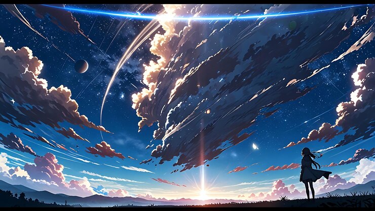 Ilustrar una escena futurista impresionante donde una figura solitaria se encuentra en el borde de una gran ciudad